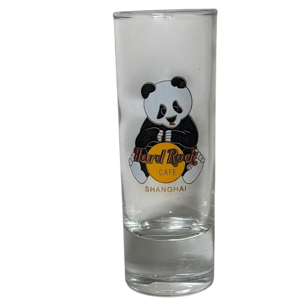 Hard Rock Cafe Shanghai Panda Shot Glass Clear Collectible Barware Souvenir 4”